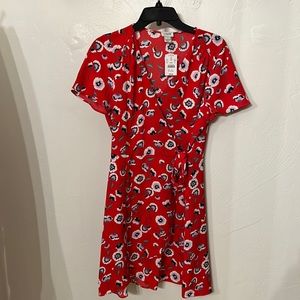 NWT J. Crew red poppy wrap dress